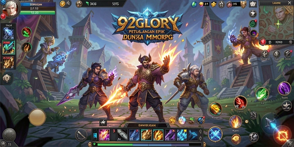 Screenshot gameplay 92GLORY menunjukkan pertempuran epik di dunia MMORPG.