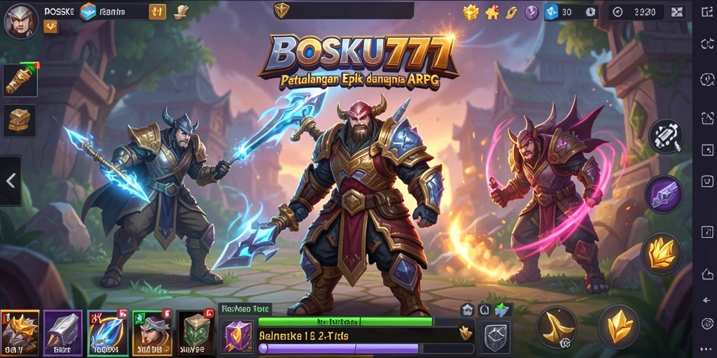 Screenshot gameplay dari <strong>BOSKU777</strong> menunjukkan pertarungan epik dan grafis yang memesona.