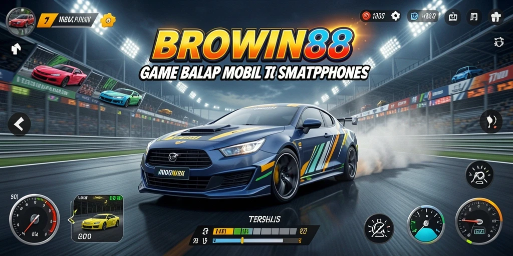 Screenshot gameplay BROWIN88 menampilkan balapan seru di trek menantang.