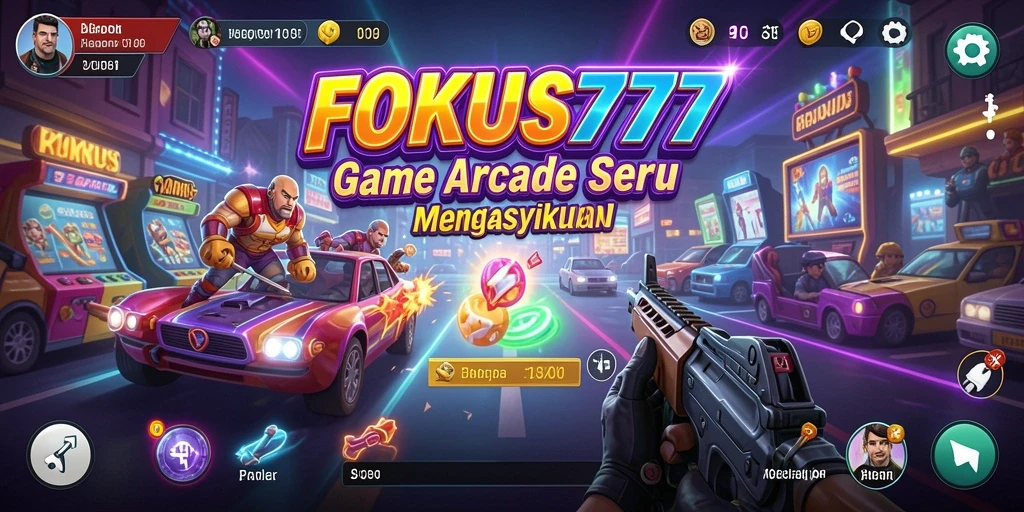 Tampilan screenshot FOKUS777 menunjukkan pemain sedang menikmati gameplay Arcade yang menegangkan.