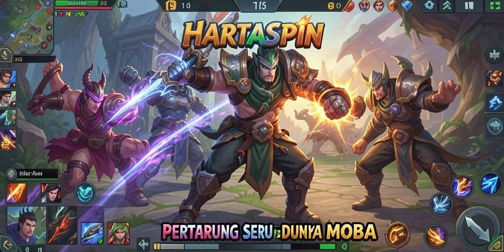 Gameplay MOBA HARTASPIN yang seru dan intens.