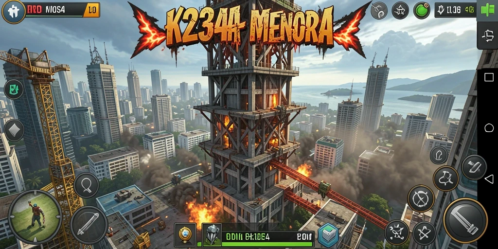 Tampilan gameplay K234 yang menegangkan dalam pertahanan menara.