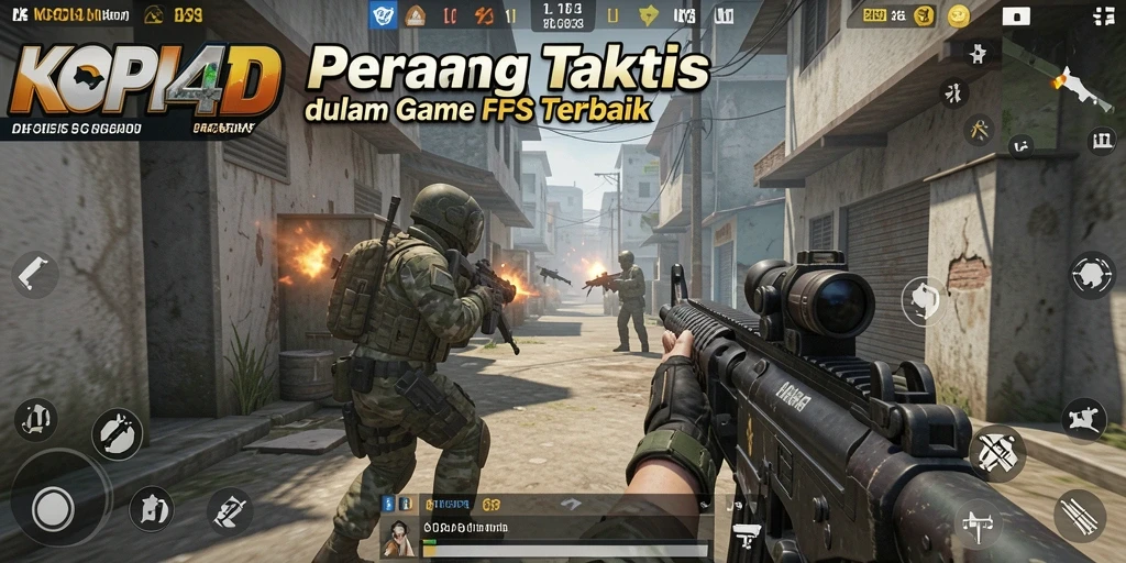 Screenshot KOPI4D menampilkan aksi tembak-menembak yang intens di medan perang.
