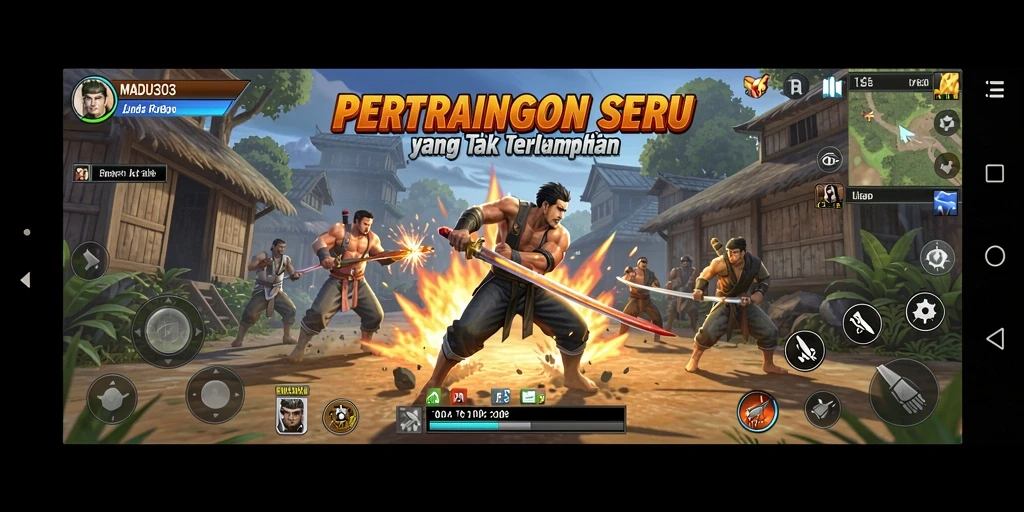 Gameplay intens di MADU303 dengan pertarungan seru antara karakter yang berbeda.