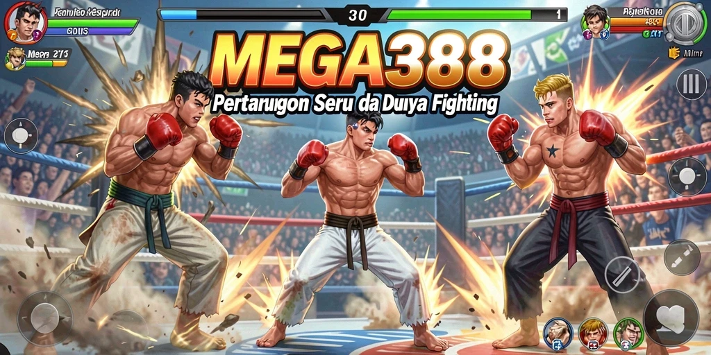 Tangkapan layar menampilkan pertarungan seru di MEGA388 dengan karakter yang beraksi.