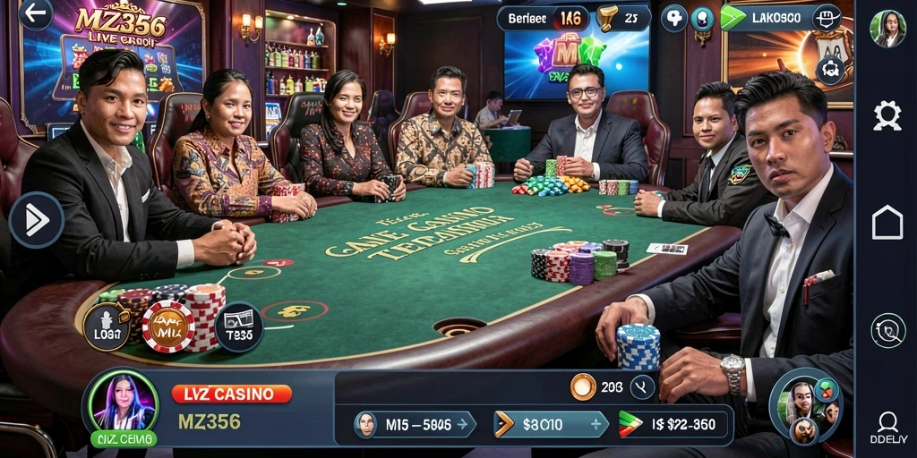 Tampilan gameplay utama MZ356 dengan dealer live yang menarik.