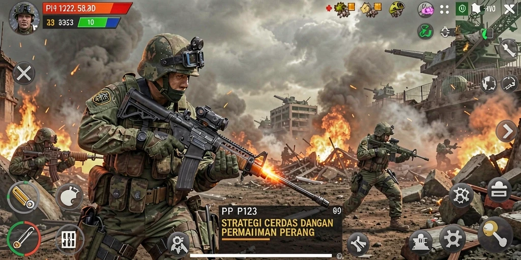 Tampilan gameplay PP123 yang menegangkan dalam pertempuran strategi.
