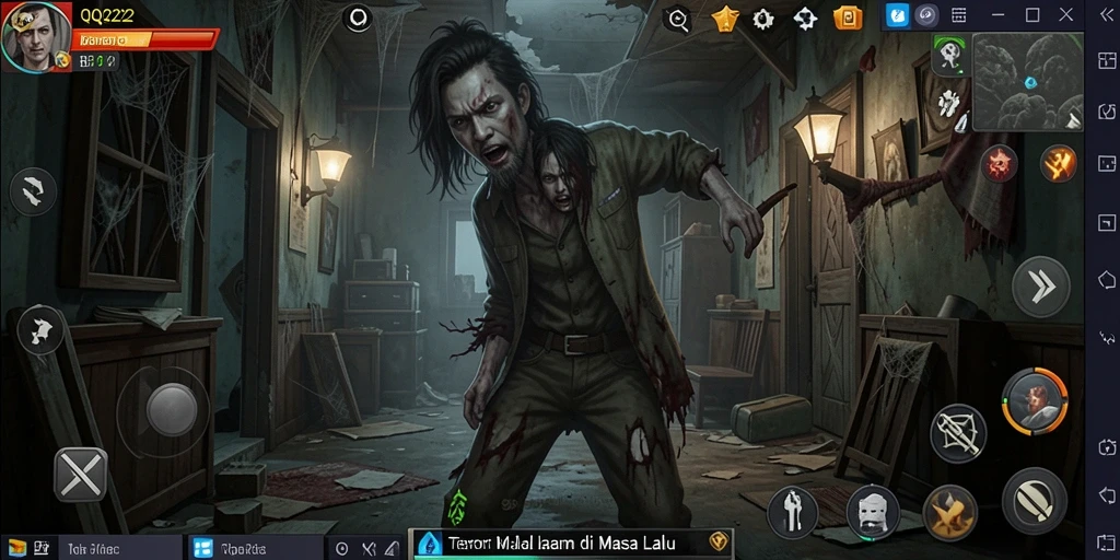 Tampilan gameplay menakutkan dengan suasana horor mencekam.