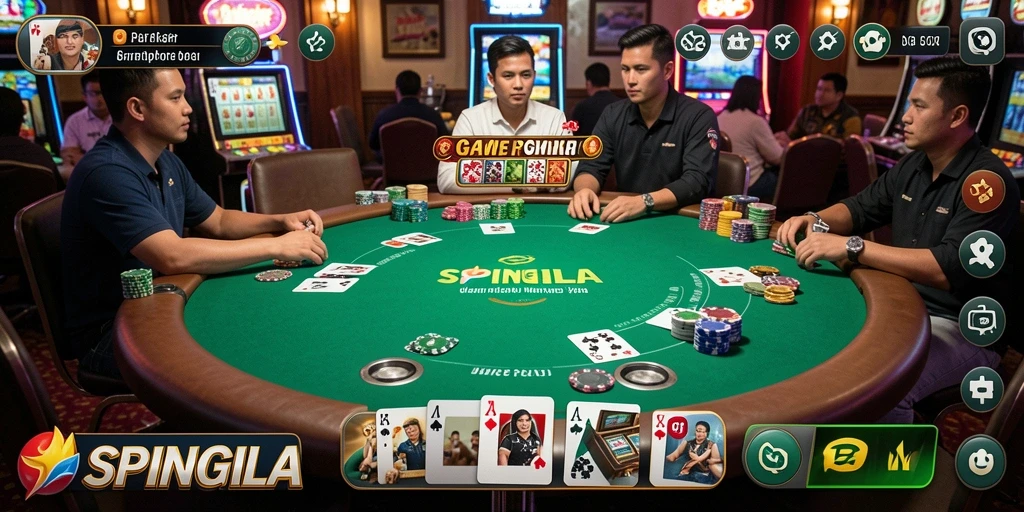 Tampilan gameplay Poker yang menegangkan dan seru di SPINGILA.