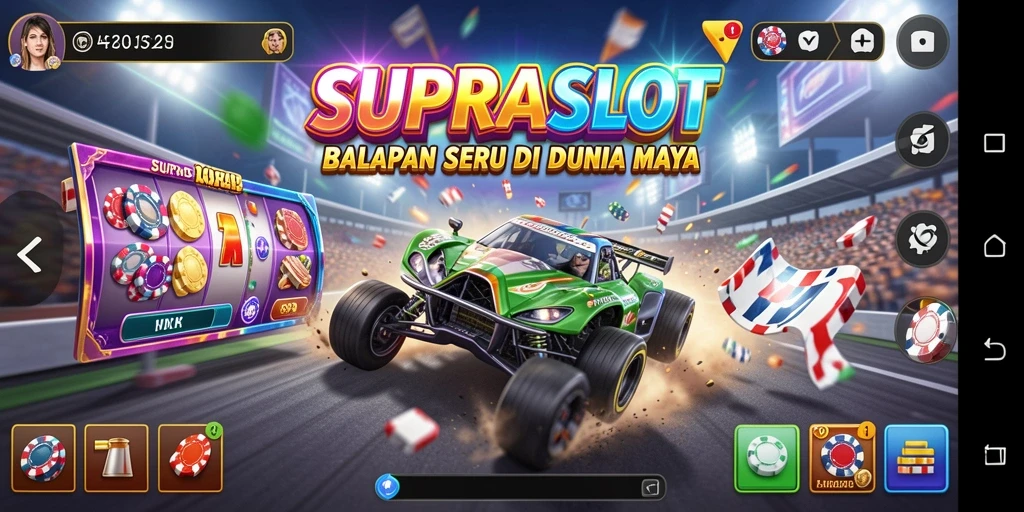 Tampilan gameplay balapan yang seru dan mendebarkan di SUPRASLOT.
