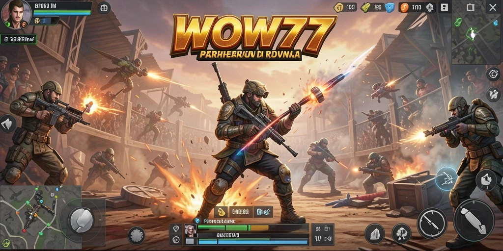Gameplay mendebarkan WOW77 di arena Battle Royale.